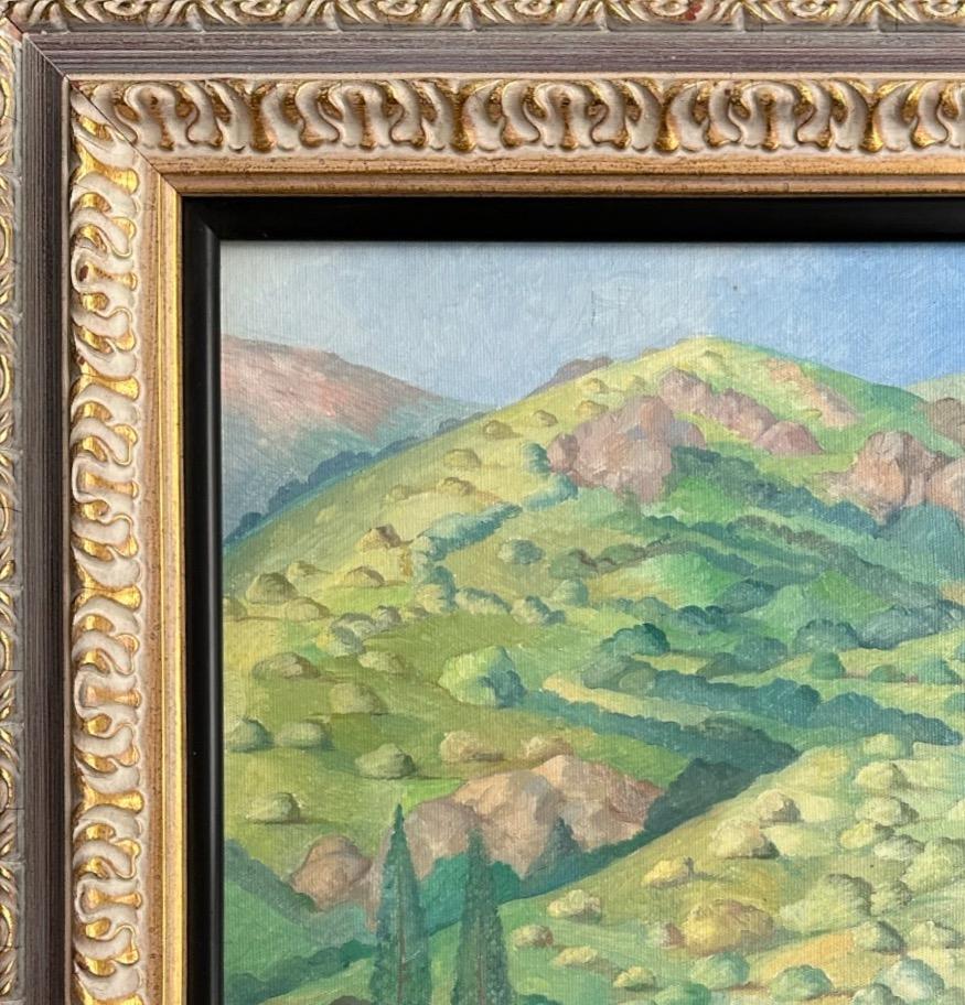 Art déco Peinture à l'huile d'un petit paysage naïf en vente