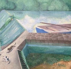 Naive Little Town Oil Painting