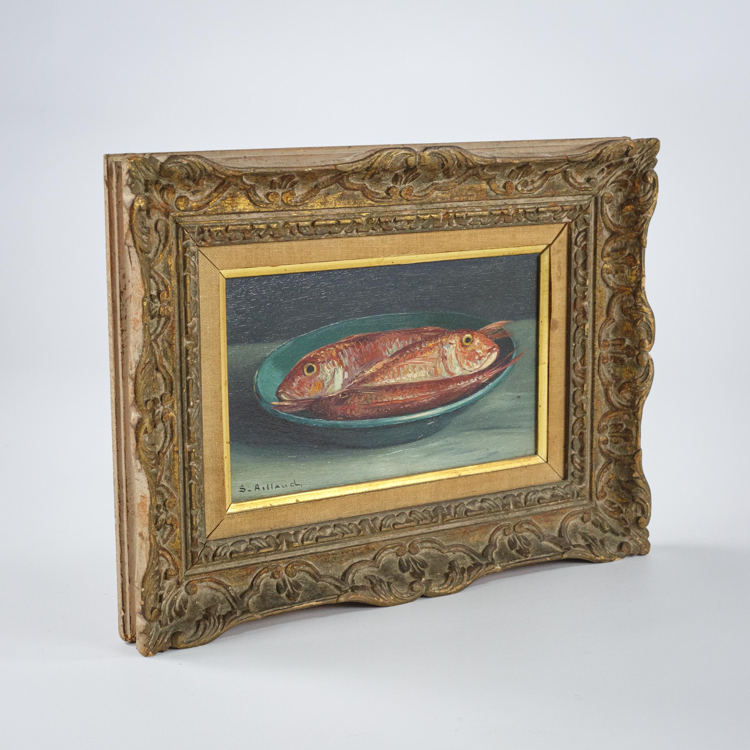 Naive Mid 20th Century Oil on Canvas of Red Mullet For Sale 2