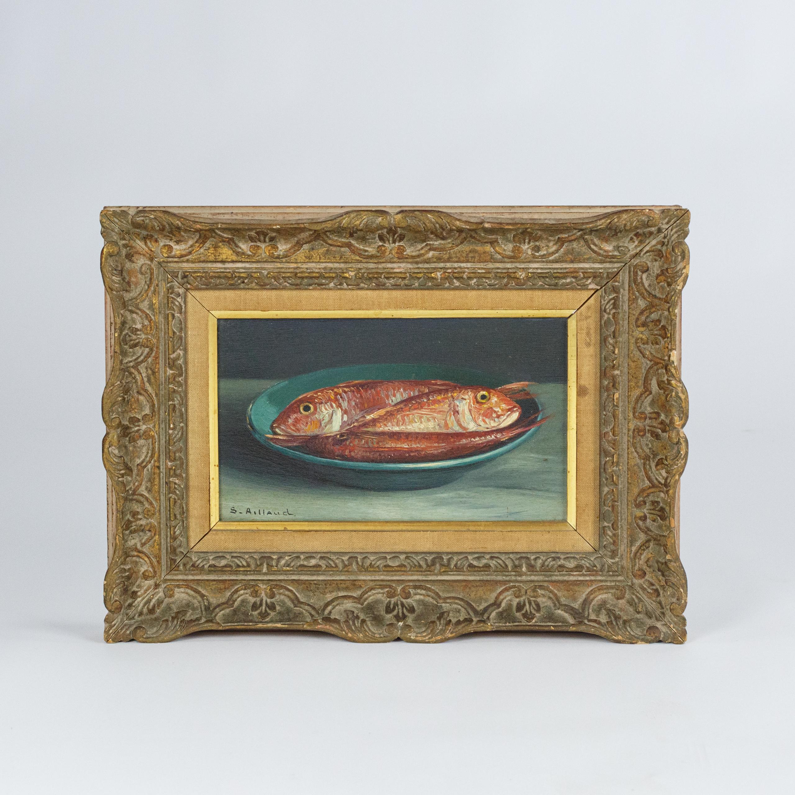 Naive Mid 20th Century Oil on Canvas of Red Mullet For Sale 4