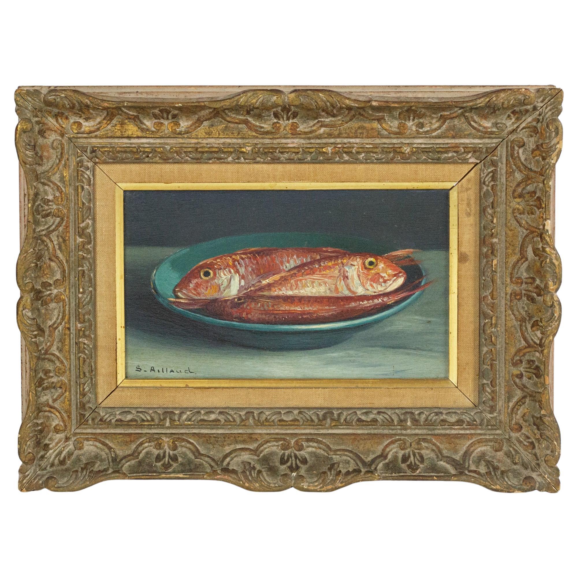Naive Mid 20th Century Oil on Canvas of Red Mullet For Sale