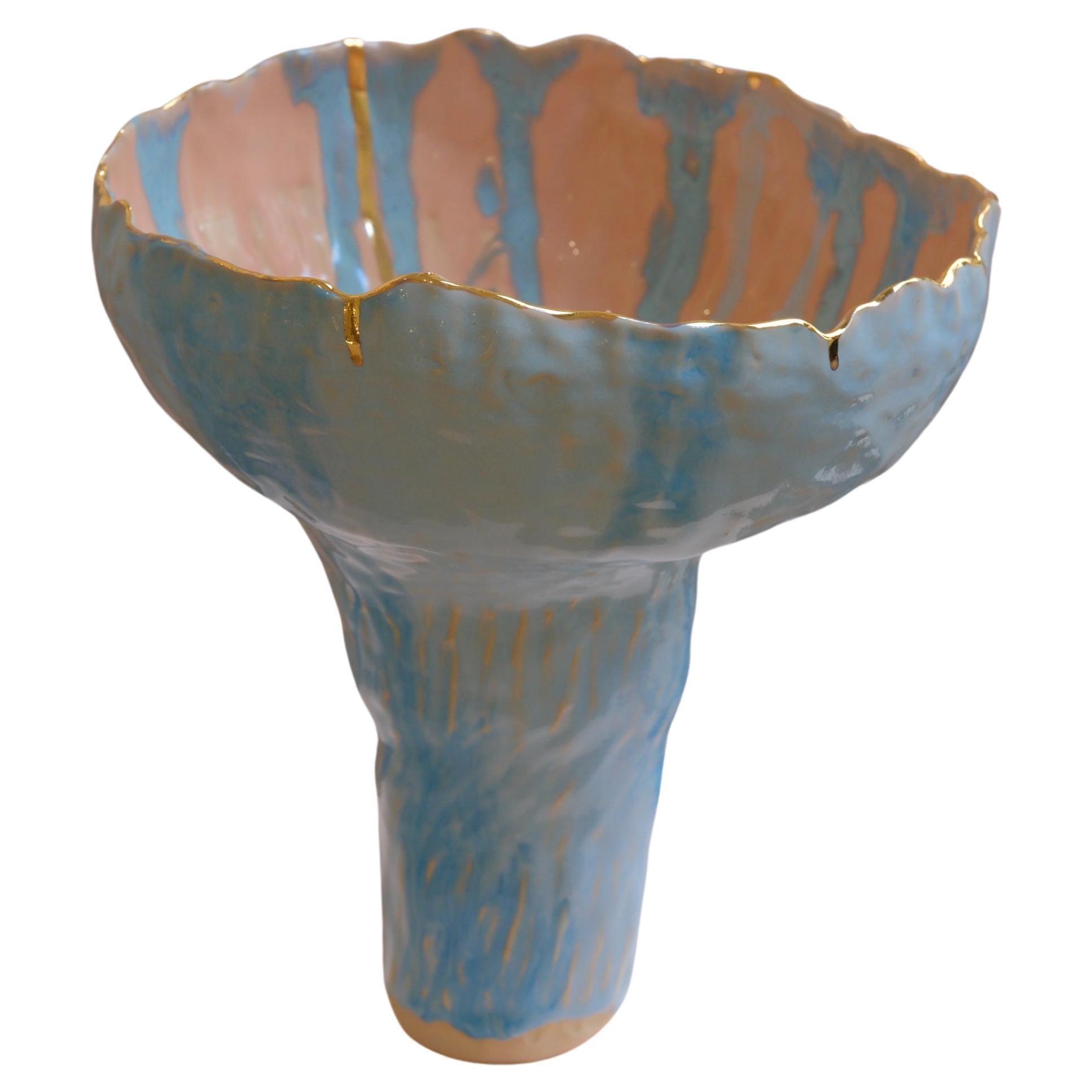 Naive Vessel in Blue Stoneware no 1 by artist- designer Hania Jneid