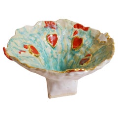 Spanish Inspired White Red and Green Stoneware Gold Lustre Centre de Table Plate