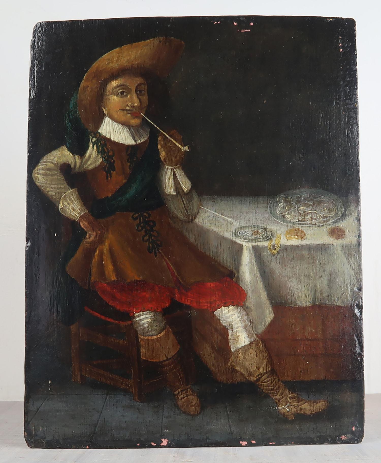 Wonderful naive oil painting of a Dutch gentleman at a dining table

Great colors

Oil on board

Artist unknown

Probably Dutch. 

Some minor chips to the paint around the edges.







  