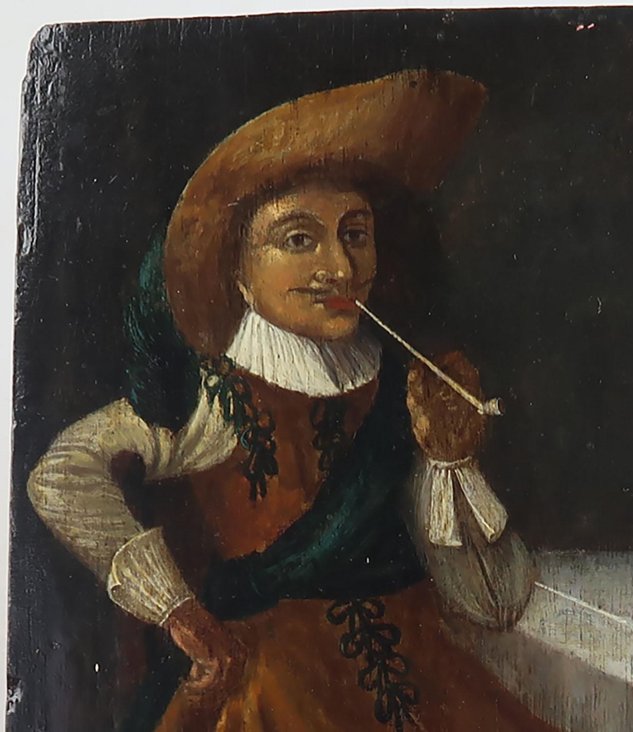 Folk Art Naive Oil Painting of a Dutch Gentleman, 19th Century