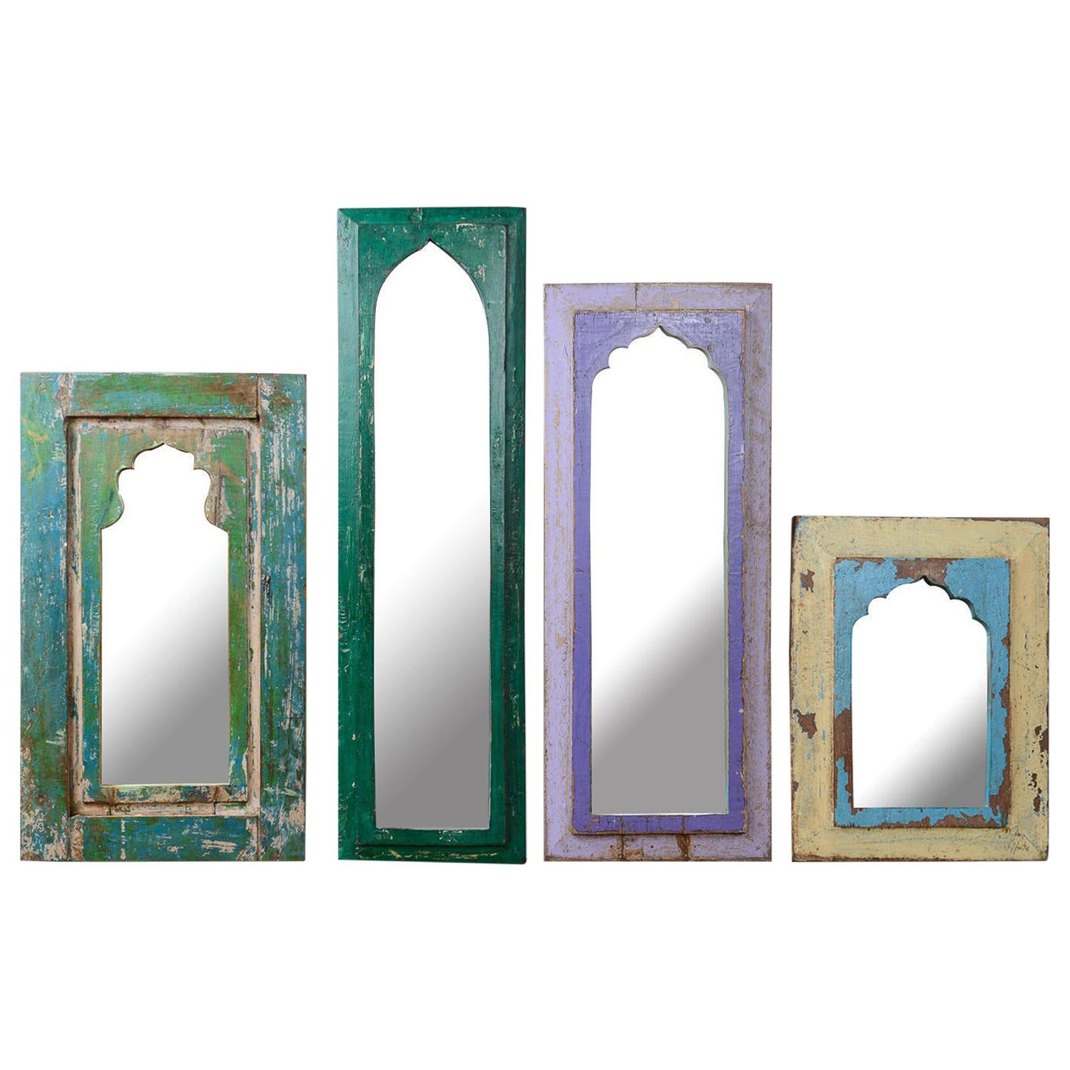 Naïve Painted Wooden Mirrors from India, 20th Century For Sale