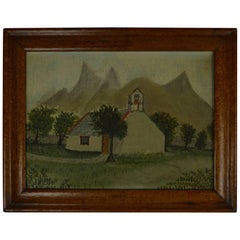 Naive Painting of a Church in an Alpine Landscape, Late 19th Century