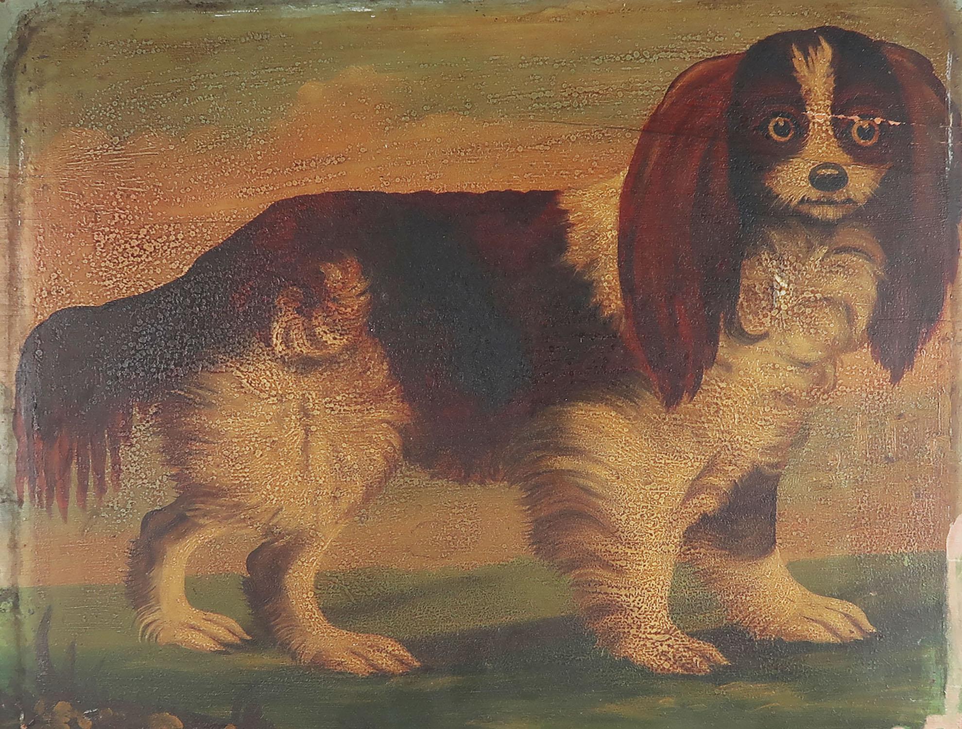 Folk Art Naive Painting of a King Charles Spaniel, 19th Century