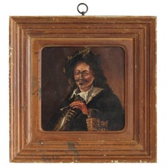 Naive Portrait of a Gentleman with Pipe, English Oil Painting, Oak Panel, 18th C