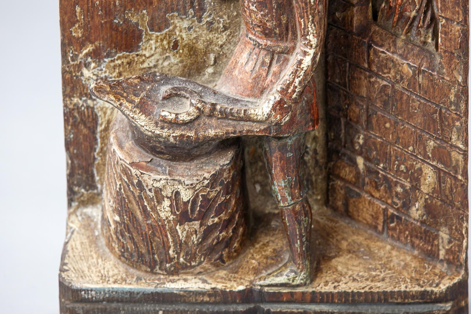 Naïve Relief Wood Carved and Original Polychrome Blacksmith 5