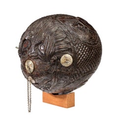 Naïve Rounded Coconut Shell “Bugbear” Powder Flask with Silver Mounts