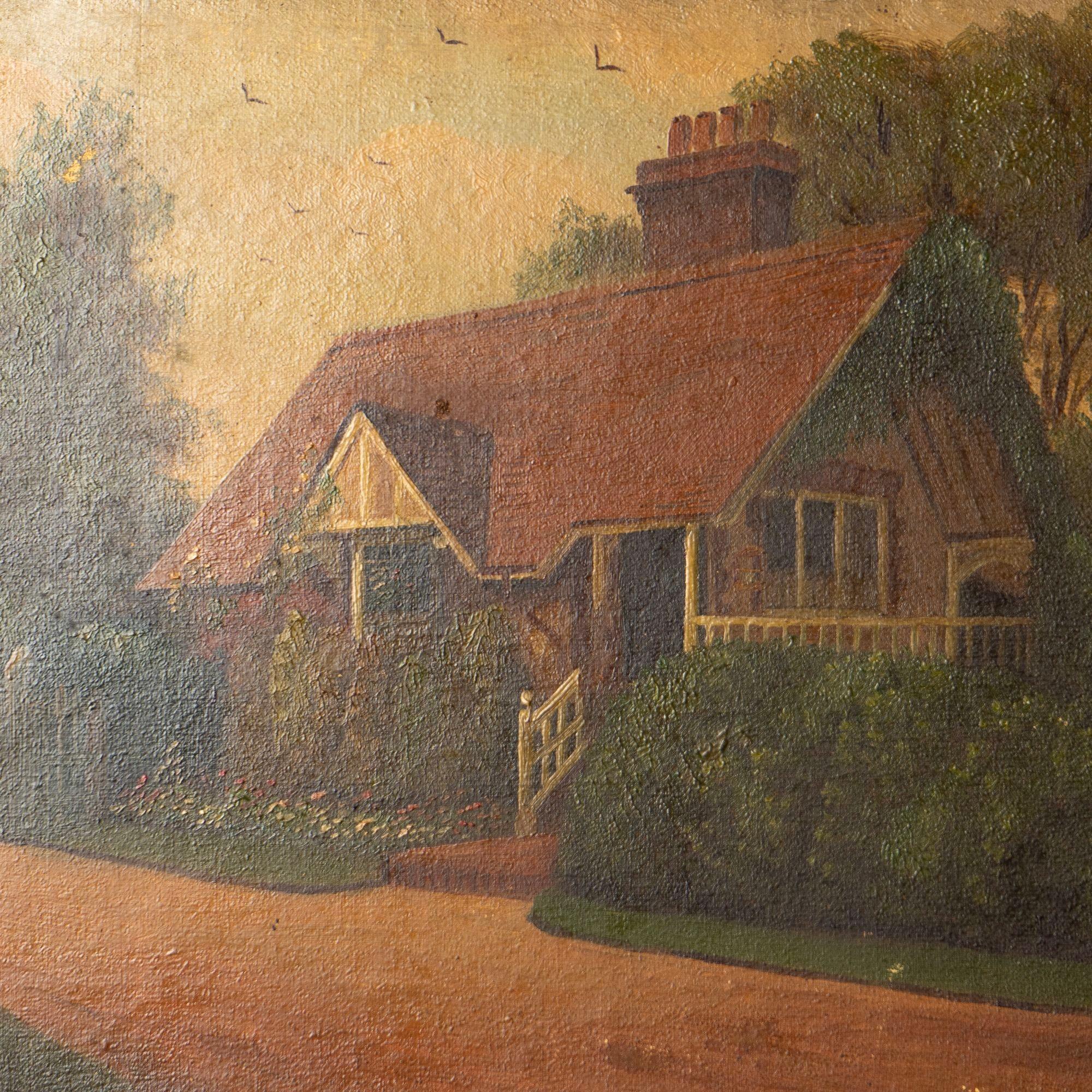Antique edwardian original oil on canvas folk art painting
by Francis Vingoe (1879-1940)
Vingoe used to travel around door to door, mainly in Berkshire and Oxfordshire showing examples of his work and asking people if they would like him to paint