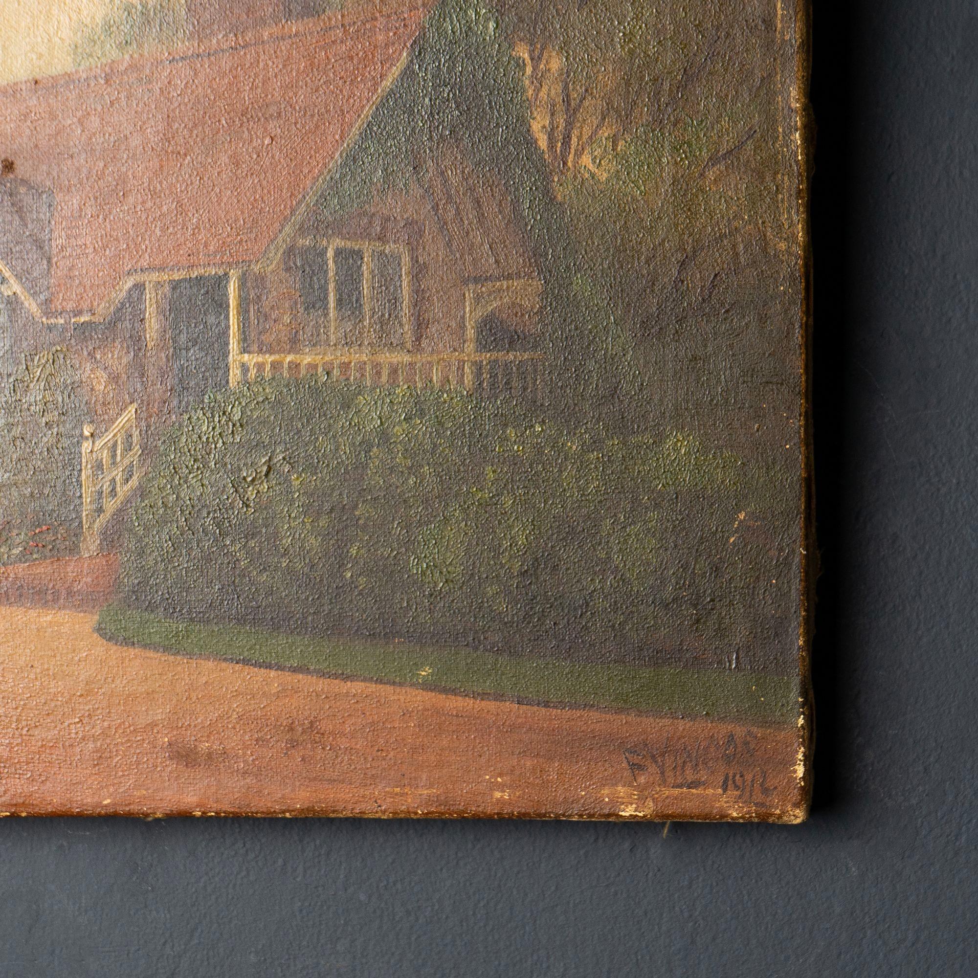 British Naive School, Antique Oil Depicting a Pretty Bungalow, Early 20th Century