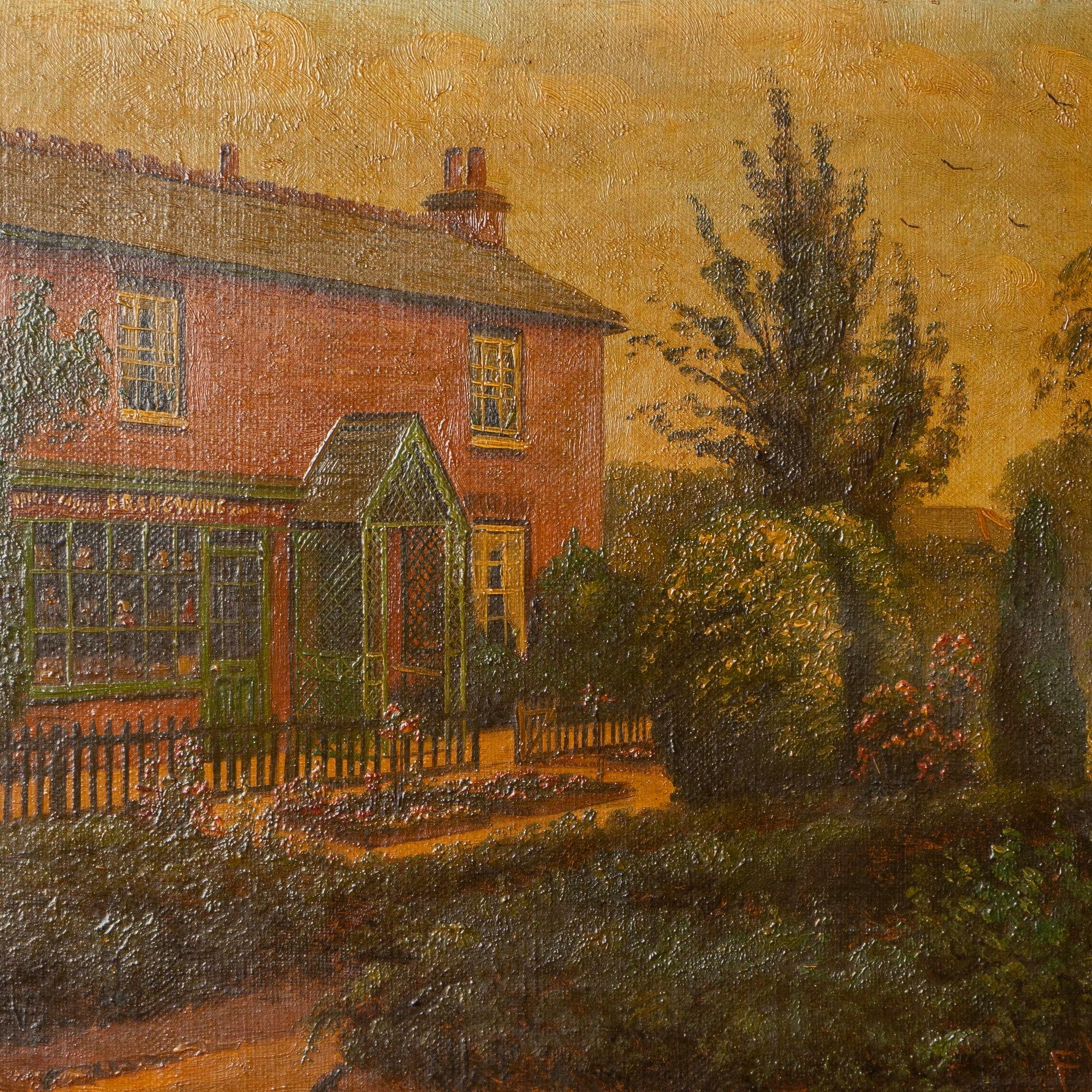 Antique edwardian original oil on canvas folk art painting.
By francis vingoe (1879-1940).
Vingoe used to travel around door to door, mainly in Berkshire and Oxfordshire showing examples of his work and asking people if they would like him to