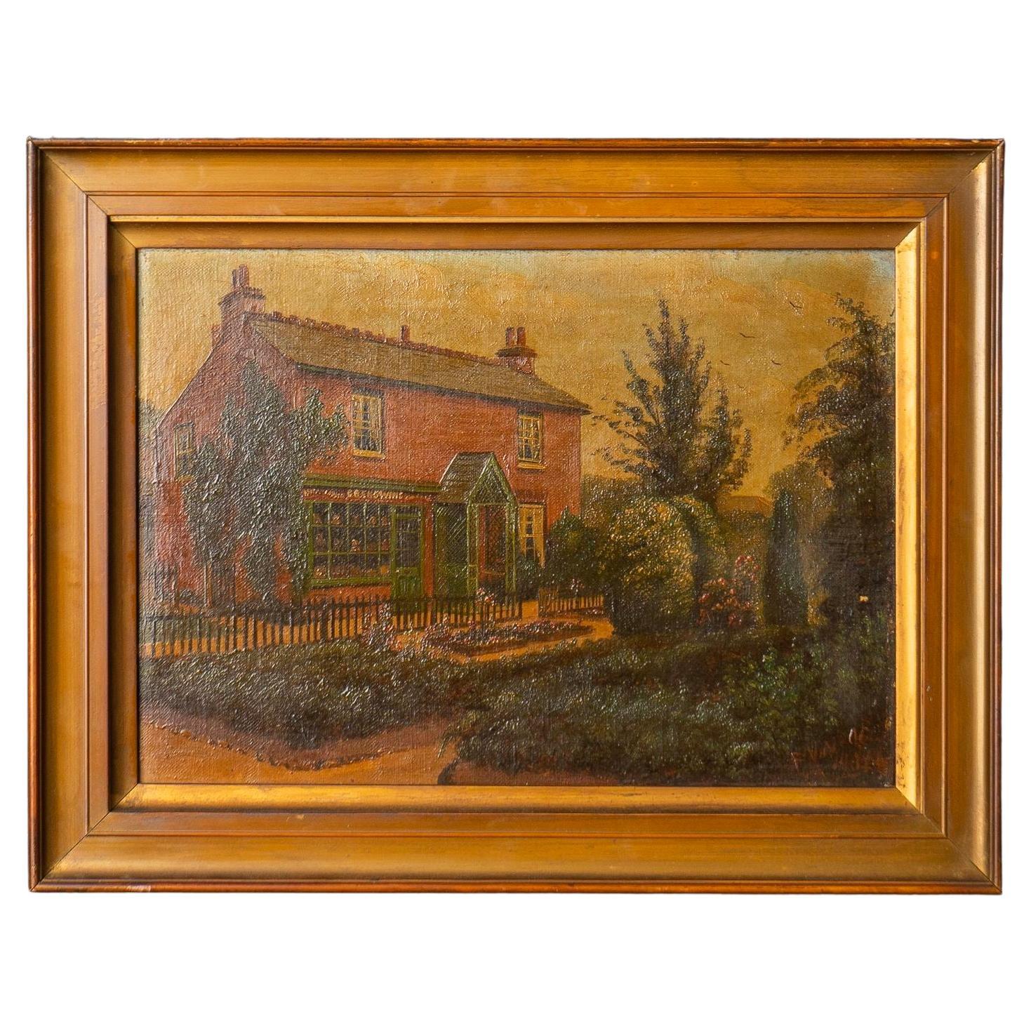 Naive School, Antique Oil Depicting Brangwins General Store, Early 29th Century