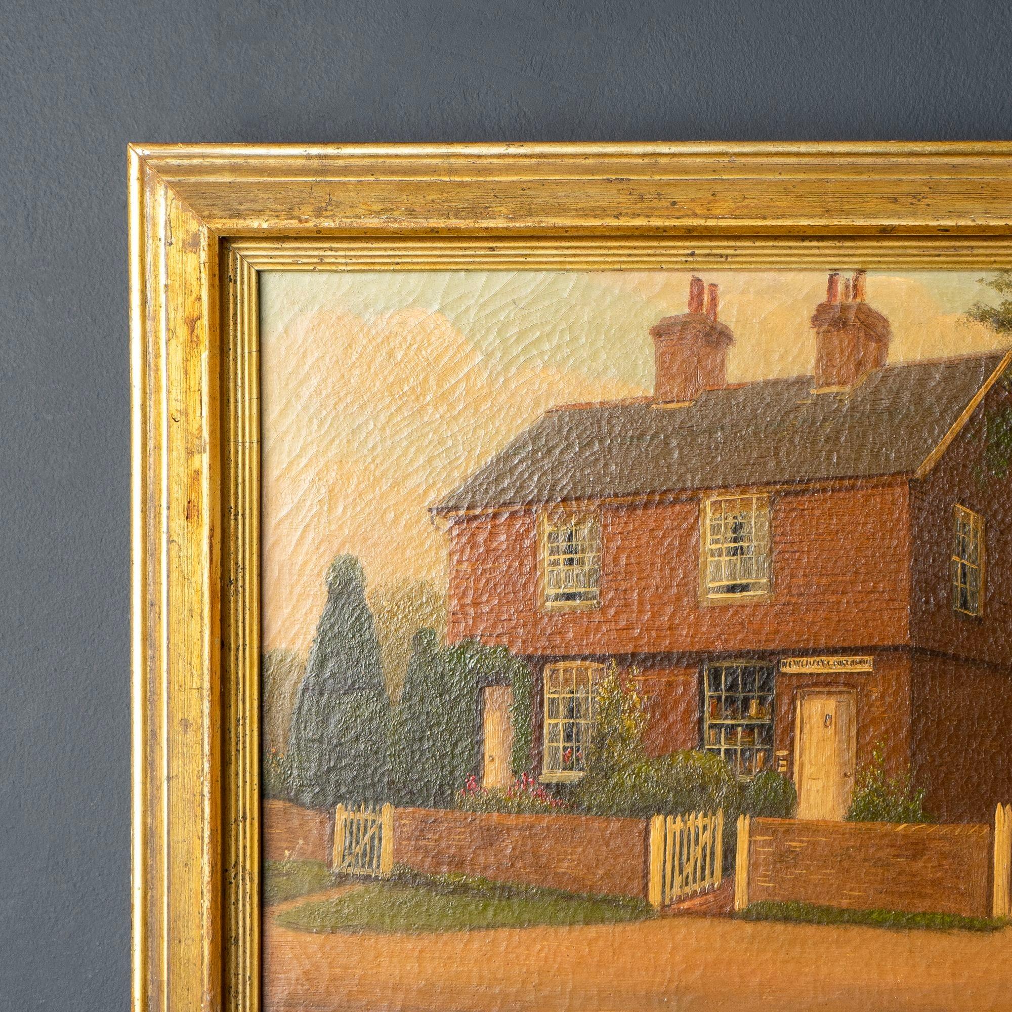 British Naive School, Antique Oil Depicting Newchapel Post Office, Early 20th Century