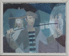 Naive Oil Painting of Fish Hawkers. C.1950