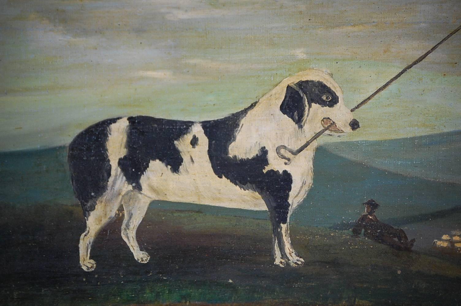 English Naive Sheepdog Oil Painting on Canvas