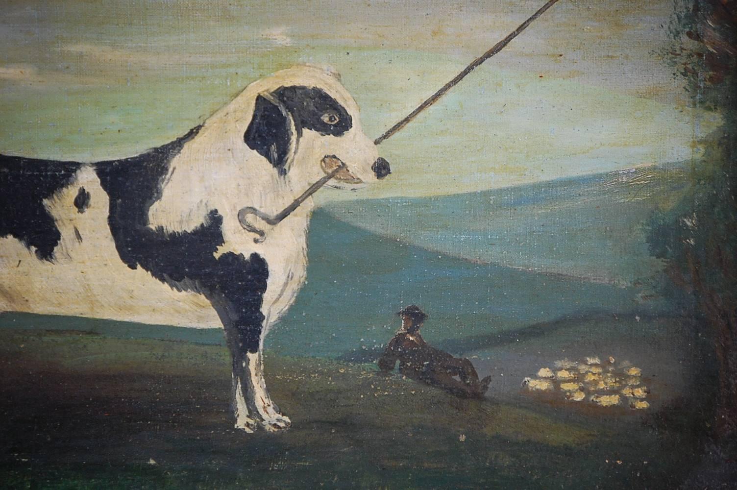 Naive Sheepdog Oil Painting on Canvas In Good Condition In Pease pottage, West Sussex