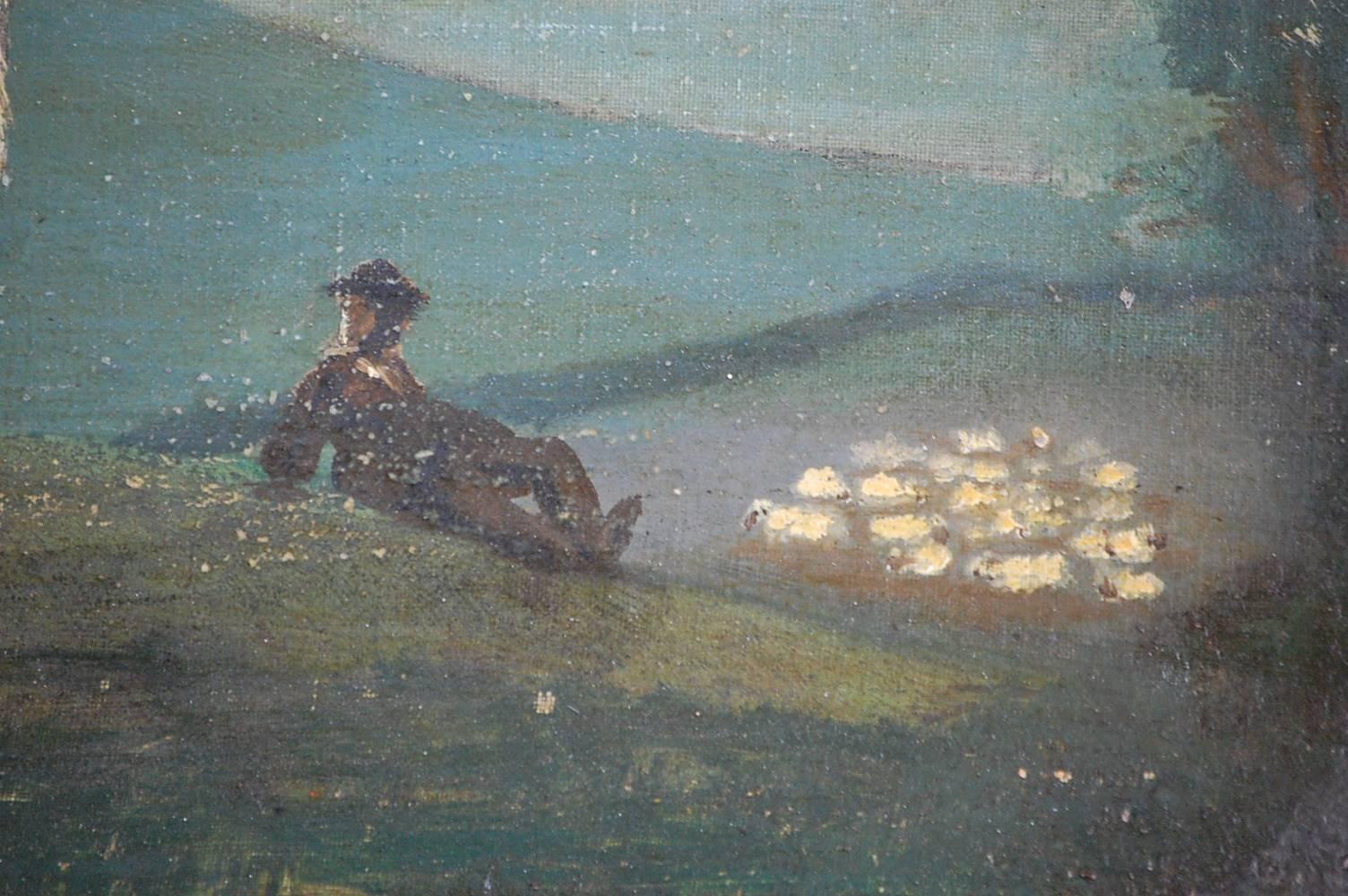 19th Century Naive Sheepdog Oil Painting on Canvas