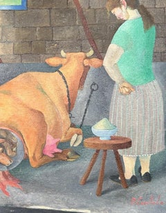 Naive Style Folk Painting of Farm Life