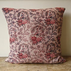 Naive Toile of Man and Dog Blockprinted Cotton Pillow French 18th century