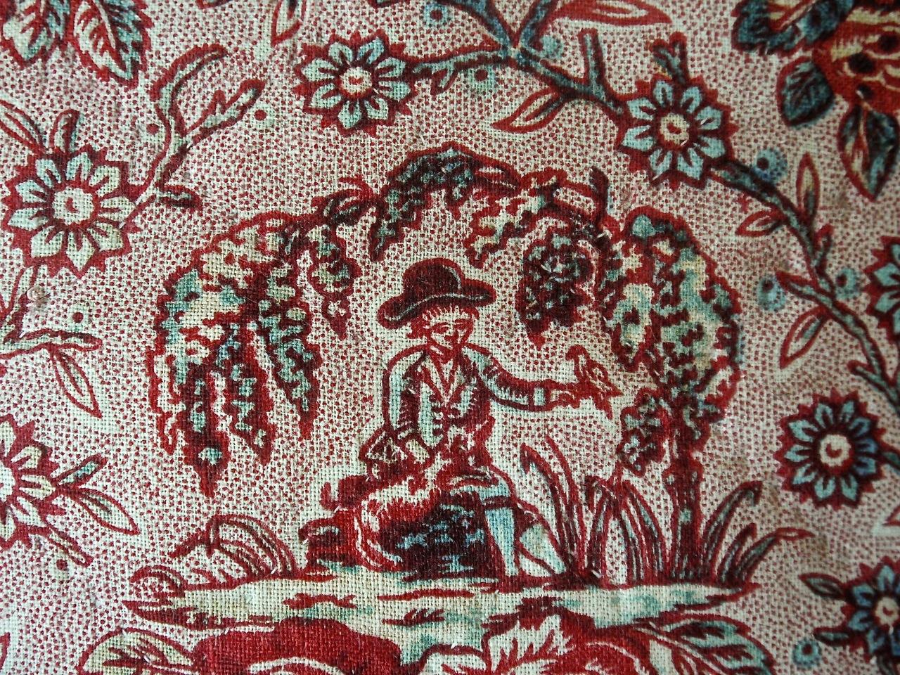Naive Toile of Man and Dog Blockprinted Cotton Pillow French 18th century In Good Condition For Sale In London, GB