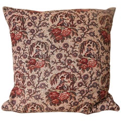 Naive Toile of Man and Dog Blockprinted Cotton Pillow French 18th century
