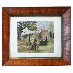Naive Watercolour Drawing of an English Country House and Garden