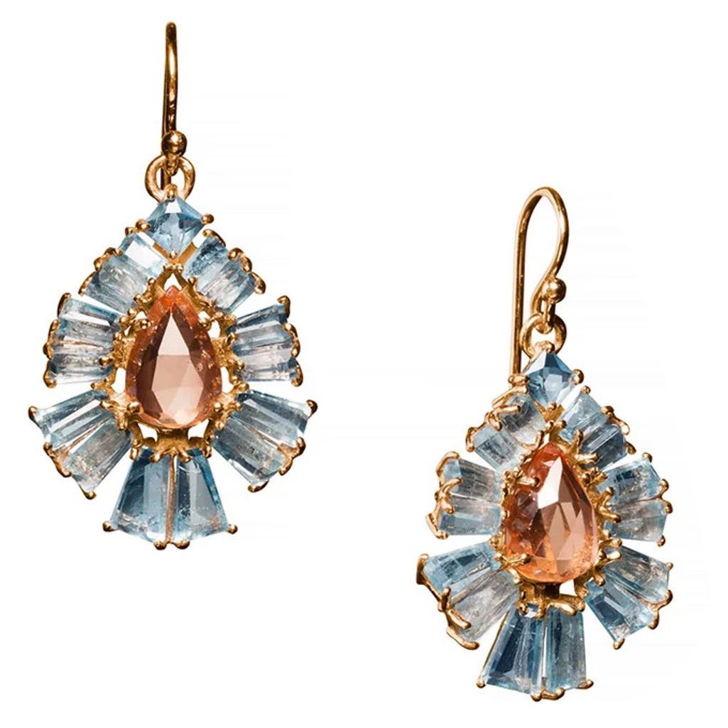 Nak Armstrong Aquamarin 20K Roségold geraffte tropfenförmige plissierte Tropfenohrringe mit Nak Armstrong
