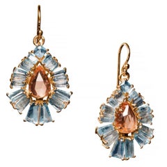 Nak Armstrong Aquamarine 20K Rose Gold Ruffled Teardrop Pleated Drop Earrings