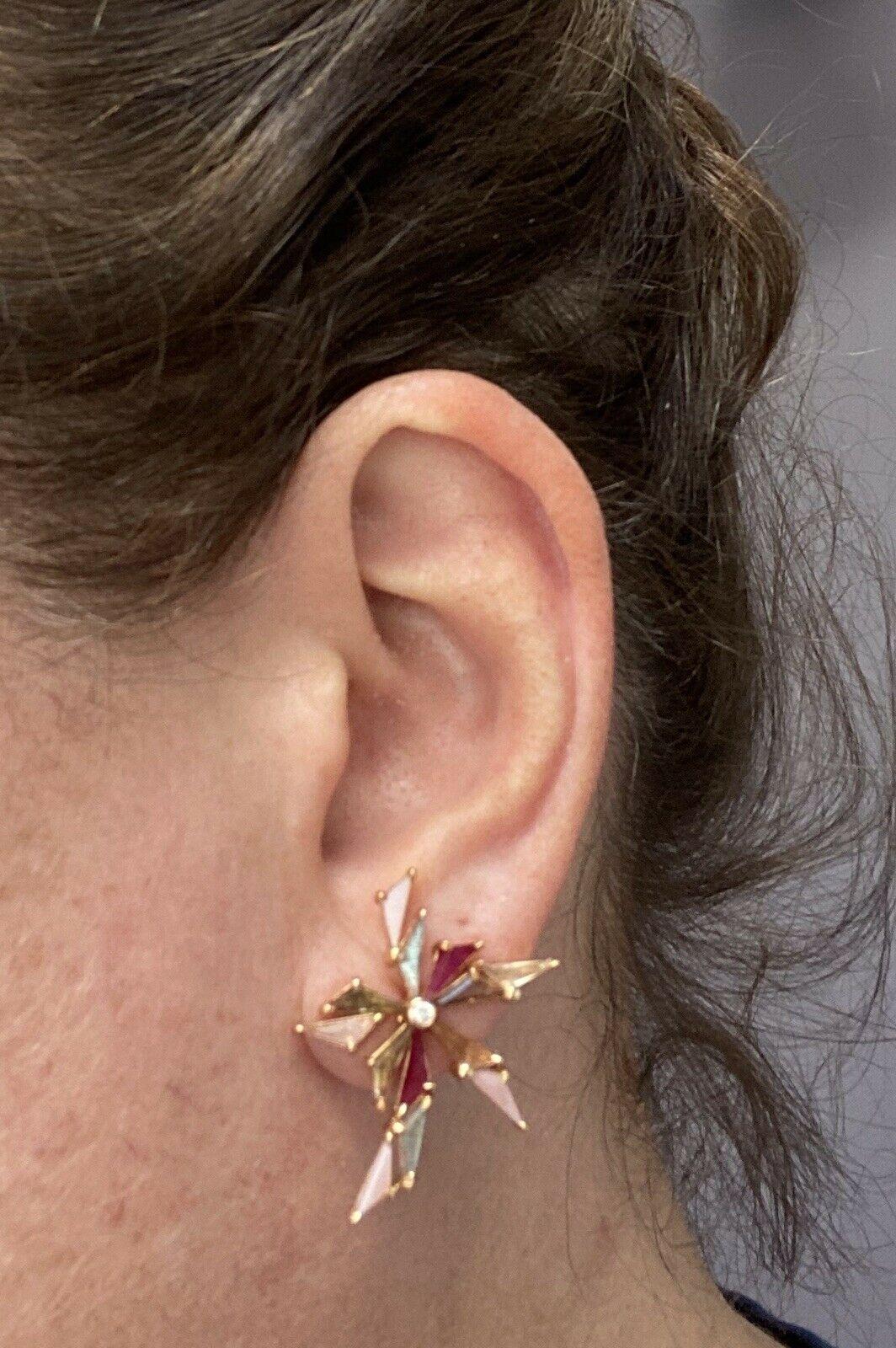 Mixed Cut Nak Armstrong Ruby Diamond Opal Tourmaline 20k Rose Gold Bermuda Earrings For Sale