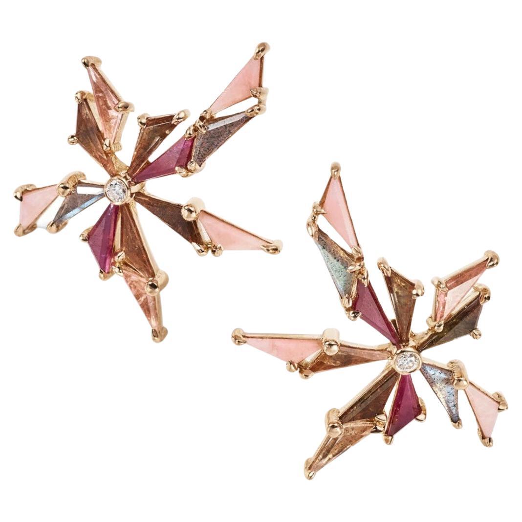 Nak Armstrong Ruby Diamond Opal Tourmaline 20k Rose Gold Bermuda Earrings For Sale