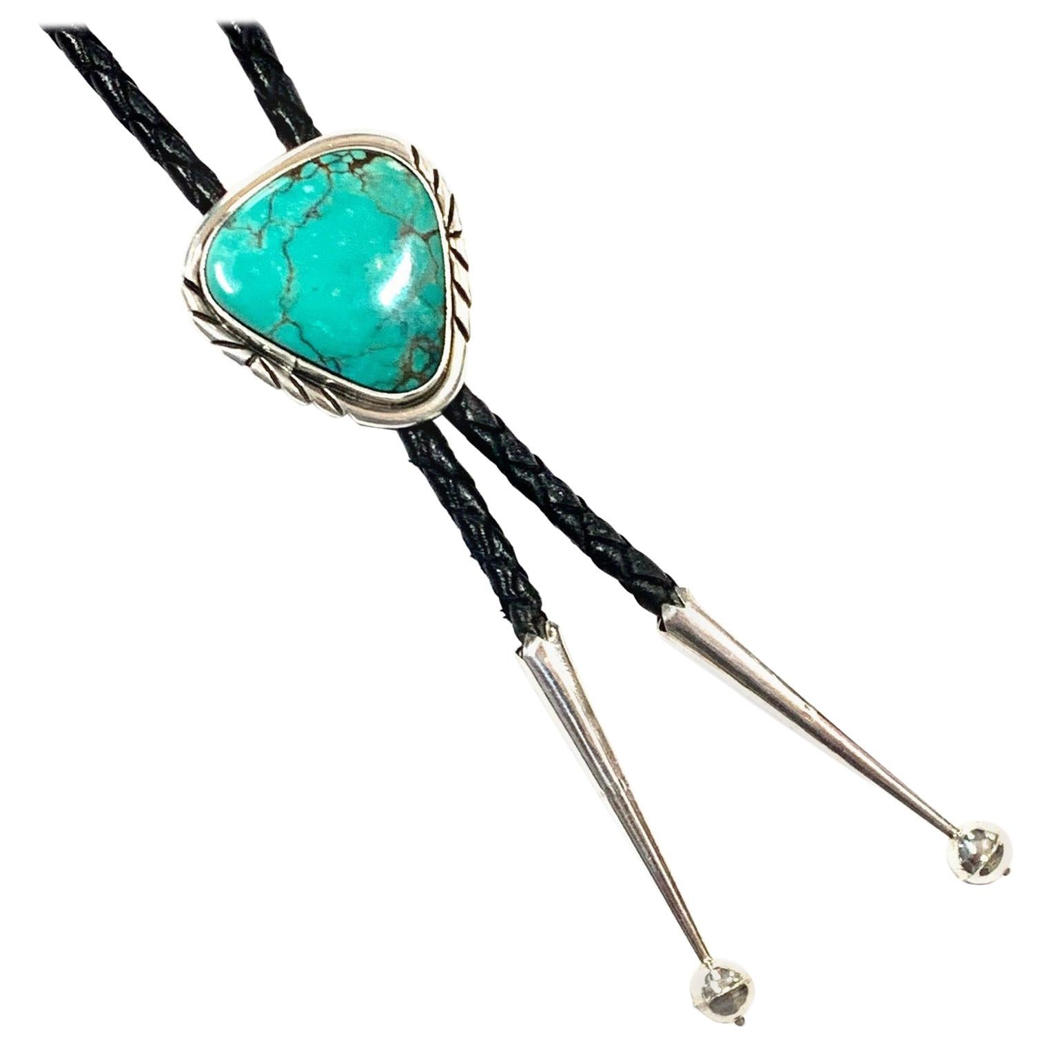 Navajo Sterling Turquoise Bolo Jewelry By Nakai Estate CCBOLO11