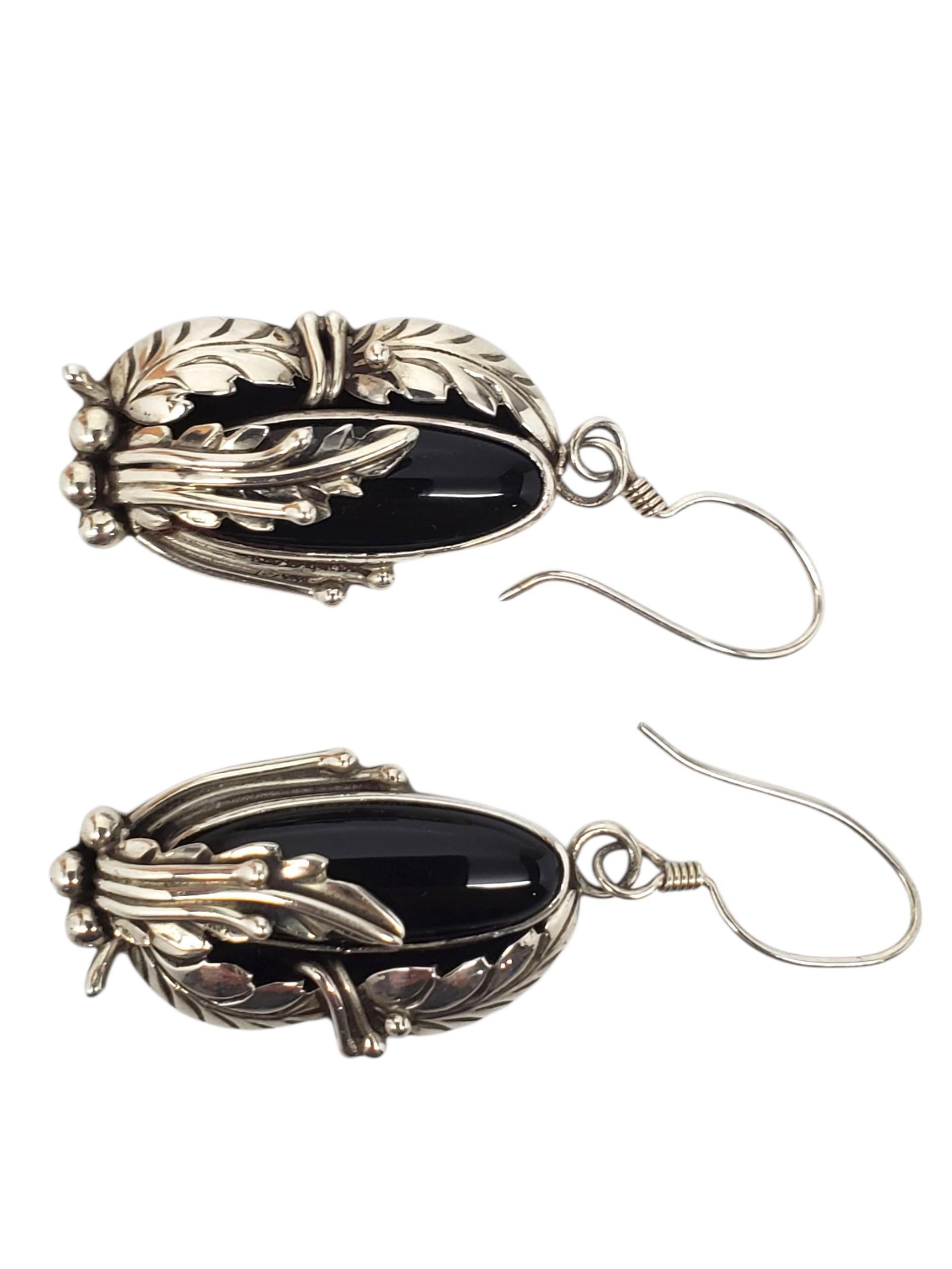 Taglio ovale Orecchini Nakai in argento sterling con onice dei nativi americani #22465 in vendita