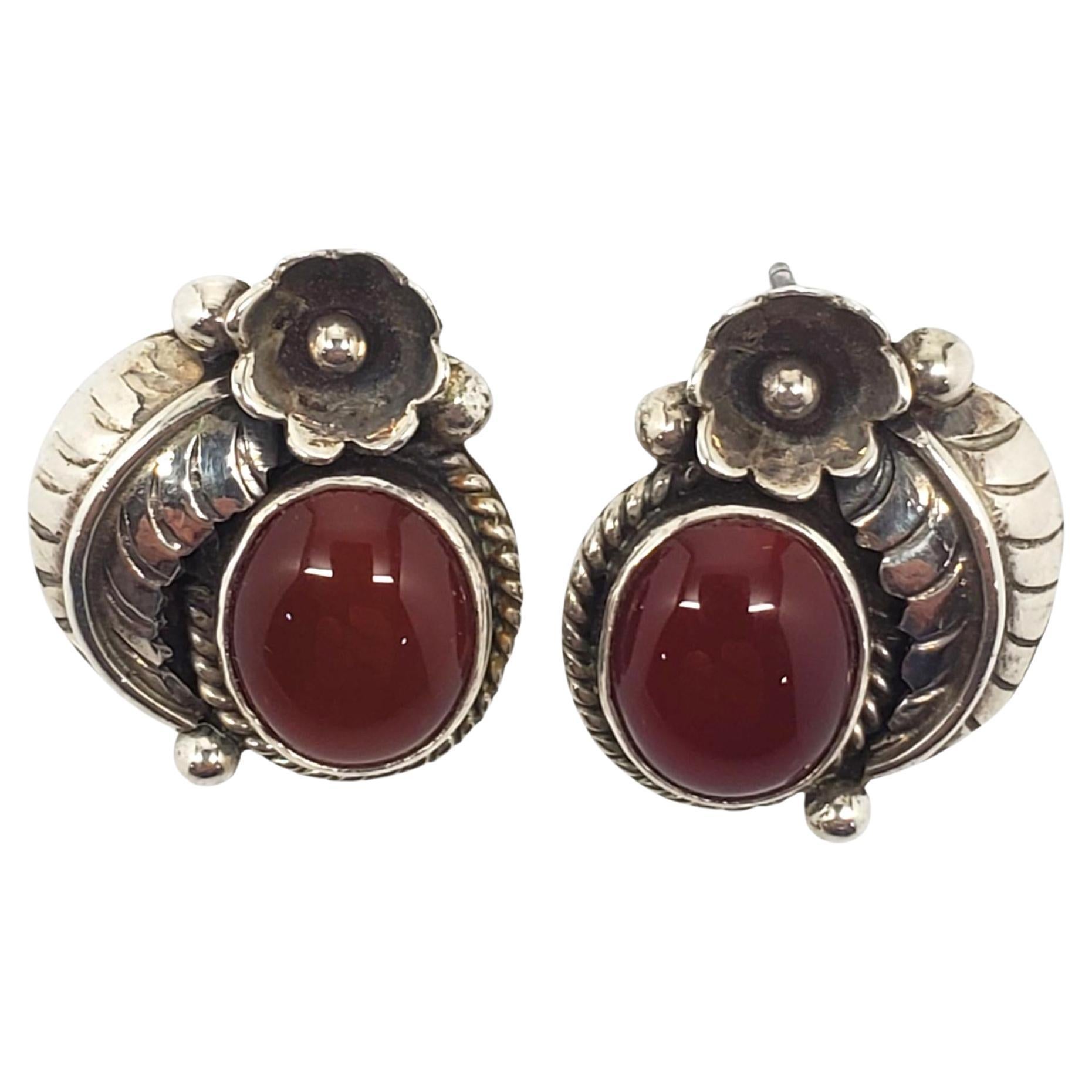 Orecchini con cabochon rosso dei nativi americani Nakai Sterling Silver #22466