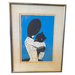 Nakao Yoshitaka Signed Japanese Woodblock Print The Black Cat (Devilish Girl)