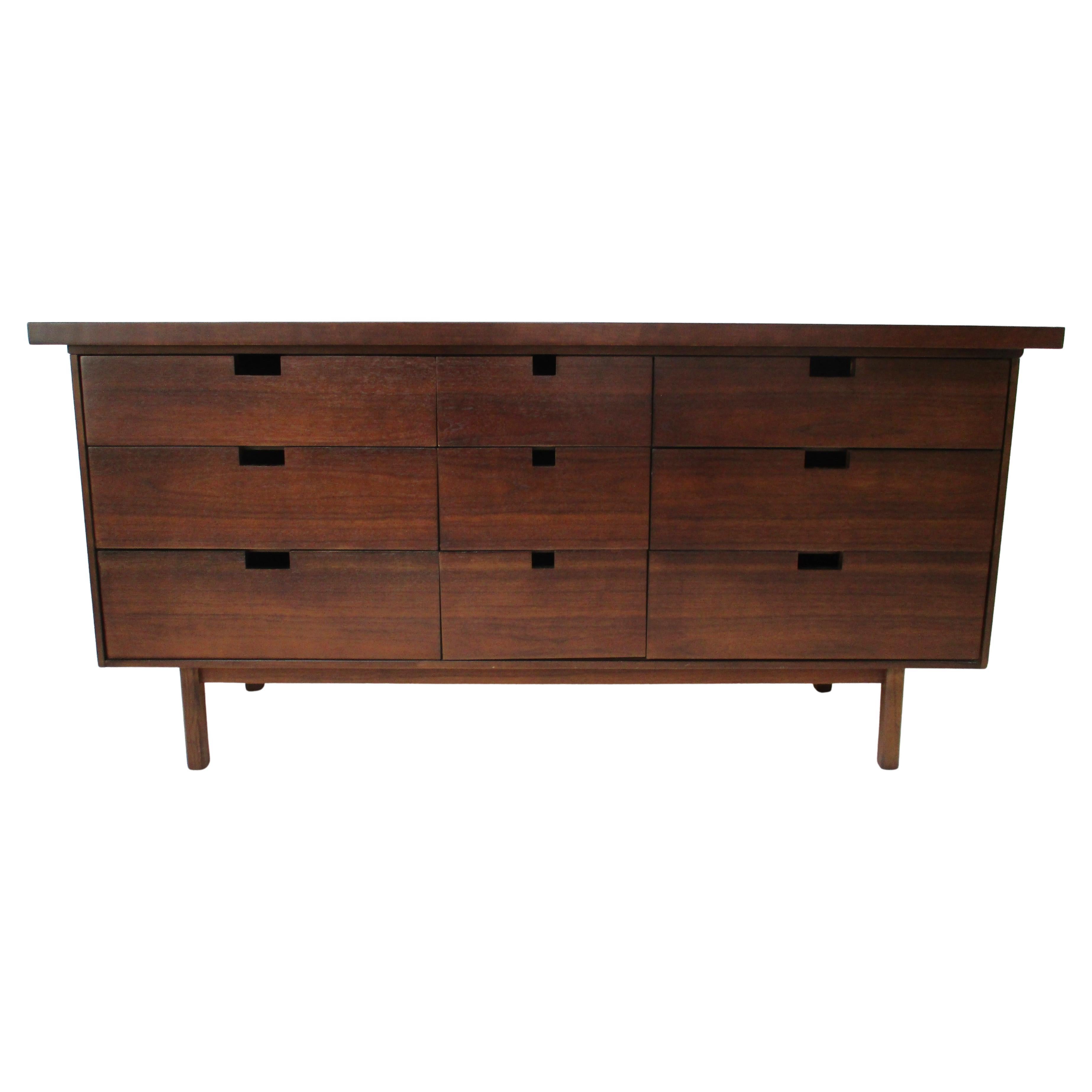 Nakashima Studio Styled Mid Century Walnut 9 Drawer Dresser Chest For Sale