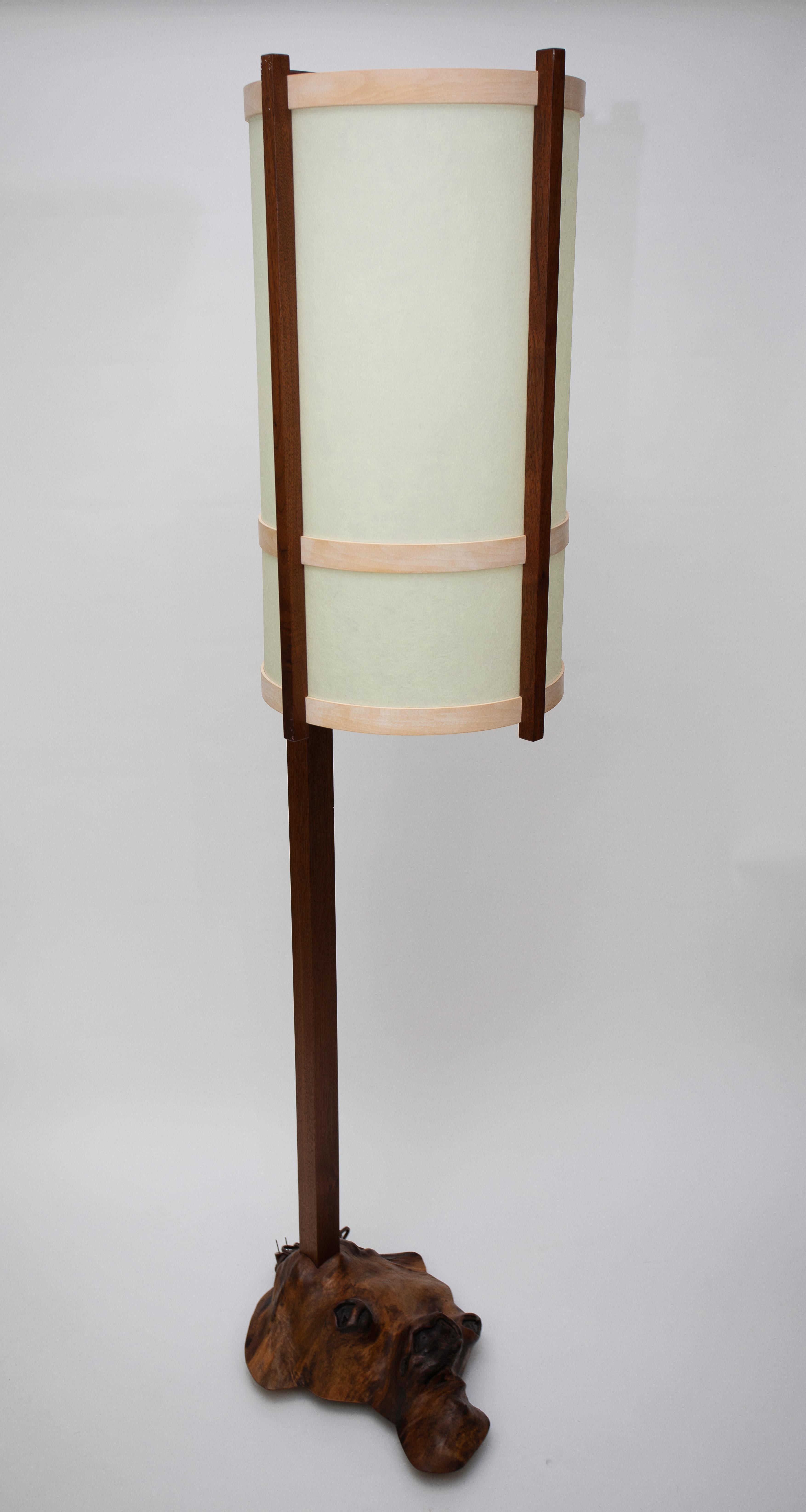 A wonderful Root- Based Floor lamp.
Original finish and Shade.
Signed Mira Nakashima on underside of base with date and clients name.