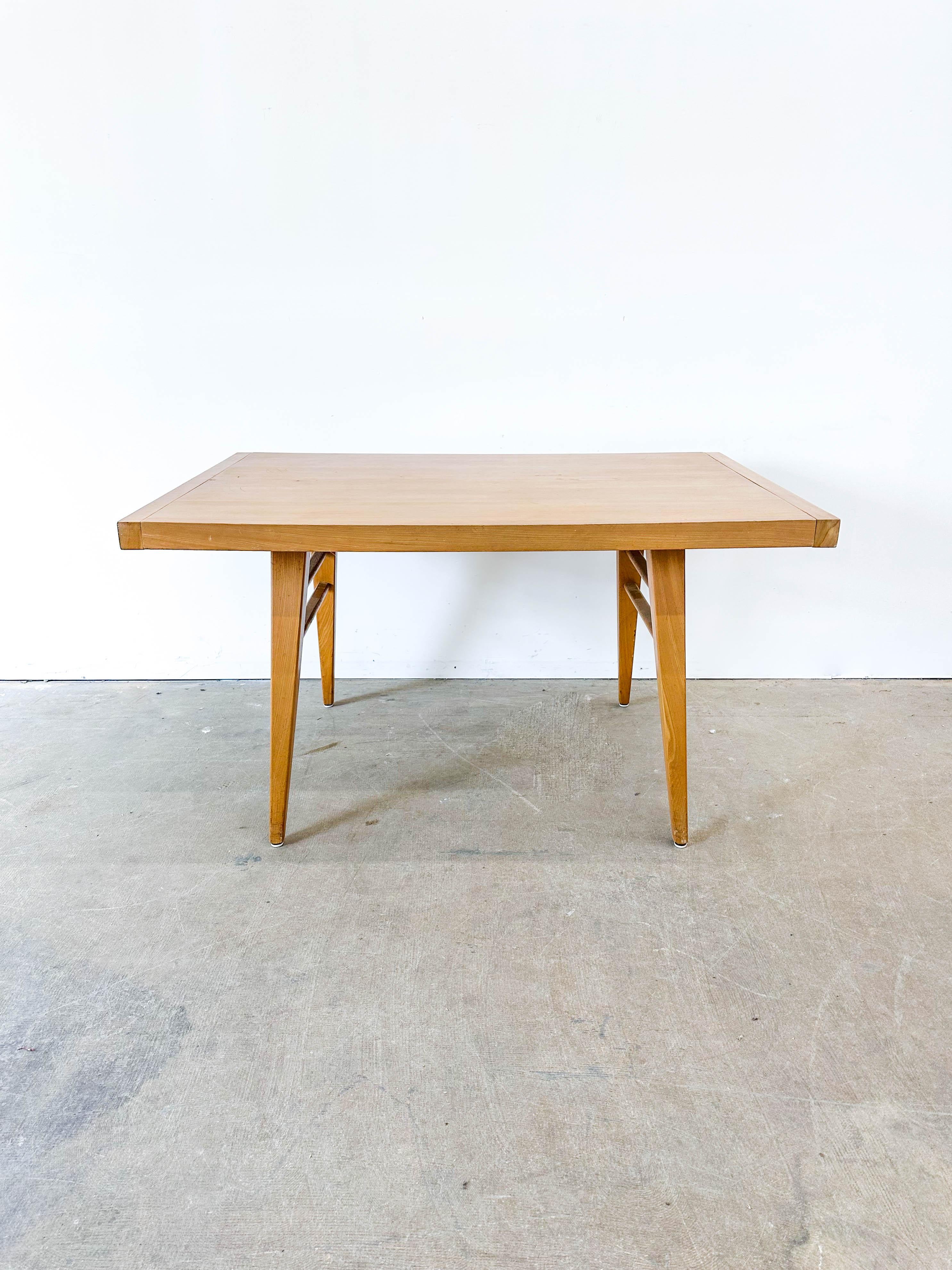 Birch dining table designed by Merton Gershun for his Budgetrend line for Dillingham. Unmistakably influenced by or copied from George Nakashima’s N20 dining table for Knoll in the late 1940s. Indeed several sellers have sold this as an actual
