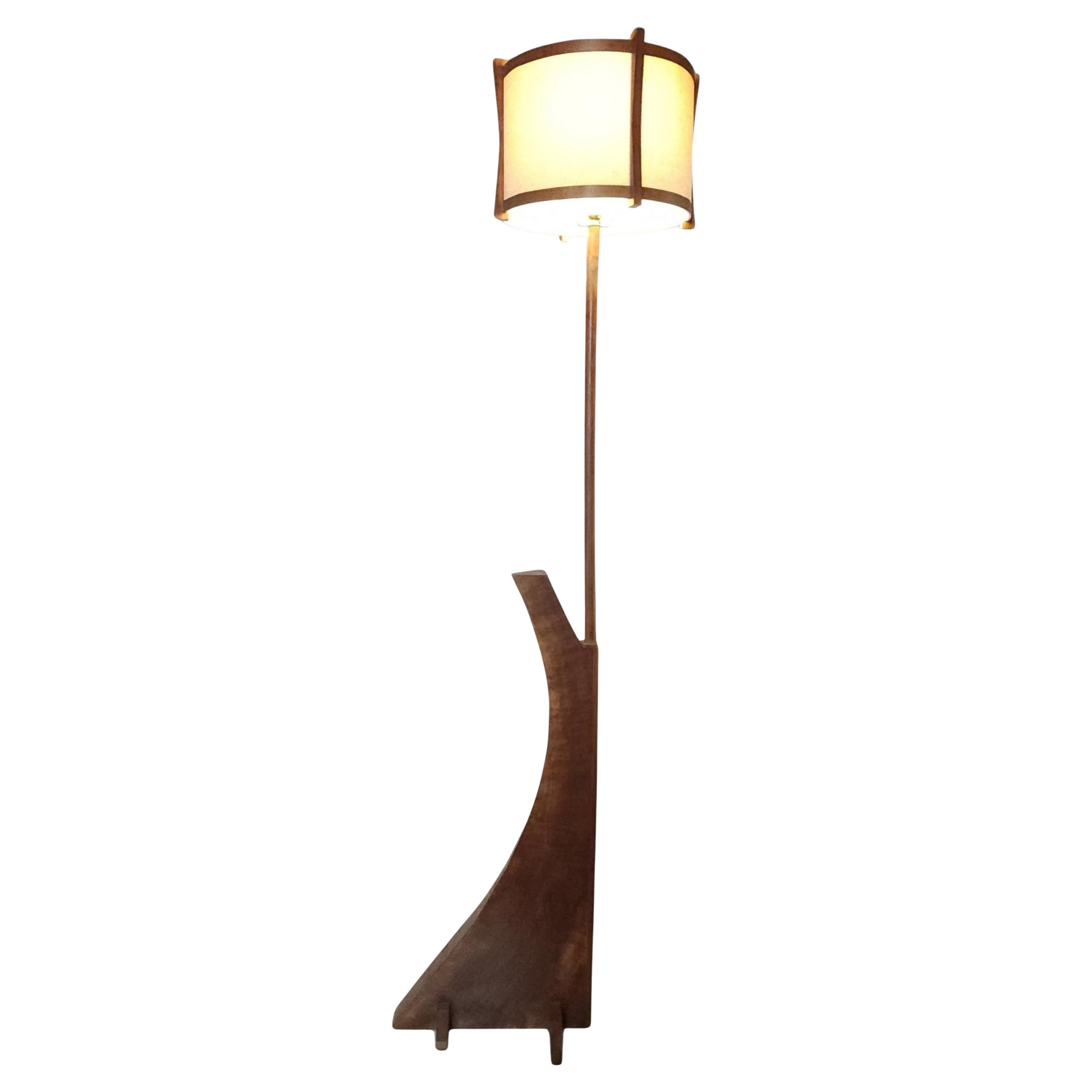 Nakashima Style Black Walnut Floor Lamp, Organic Modern Design, 1980s