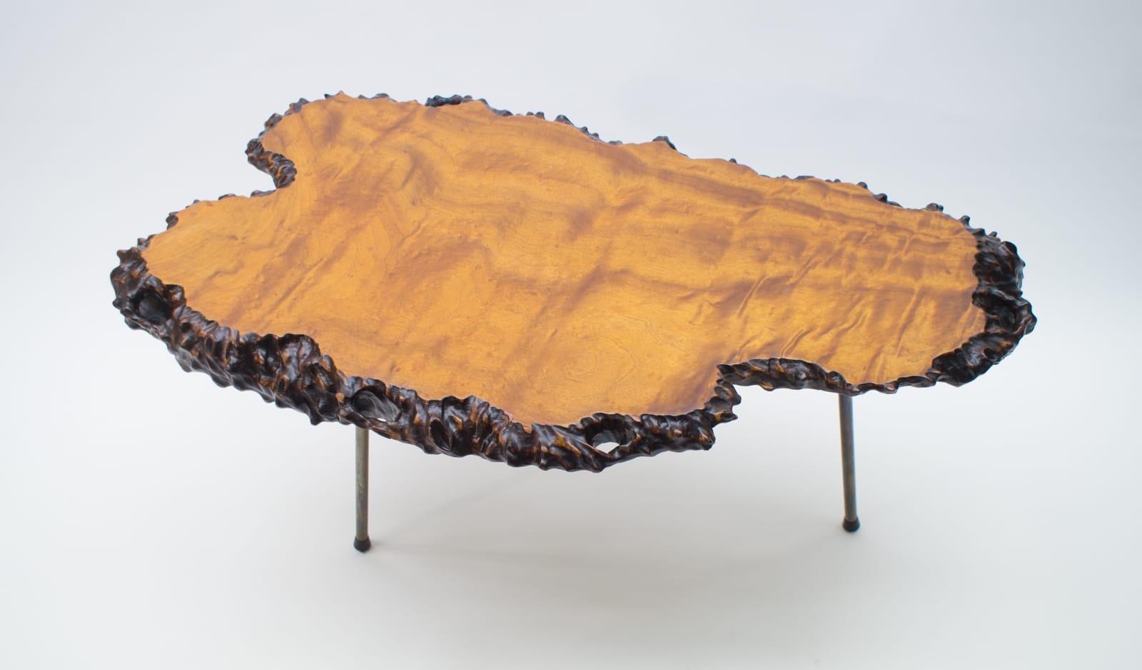 Mid-Century Modern Nakashima Style Burl Wood Tripod Side Table For Sale