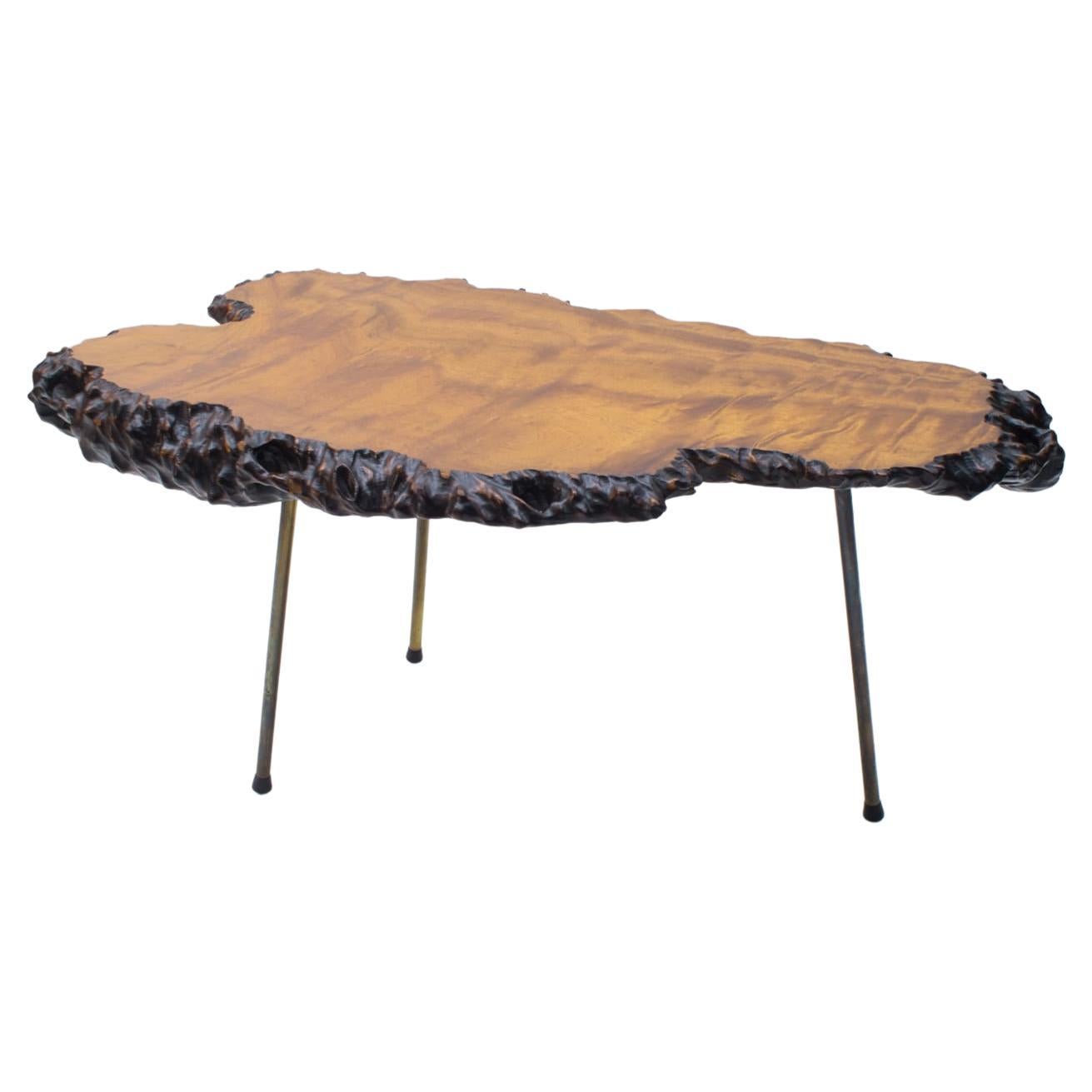 Nakashima Style Burl Wood Tripod Side Table For Sale