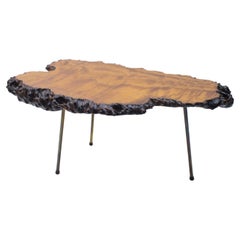 Nakashima Style Burl Wood Tripod Side Table