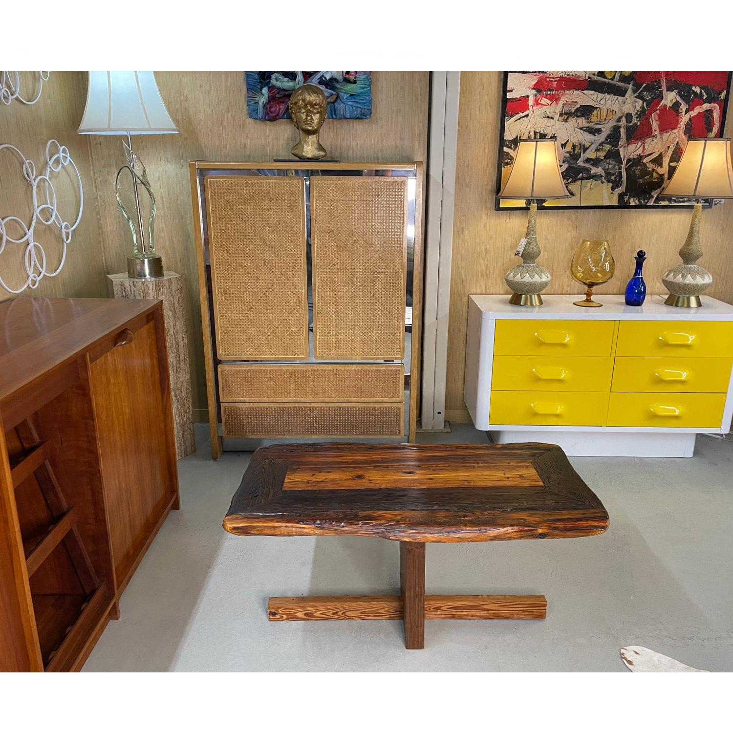 Mid-Century Modern Nakashima Style Custom Made Heart of Pine Live Edge Rustic Coffee Table For Sale
