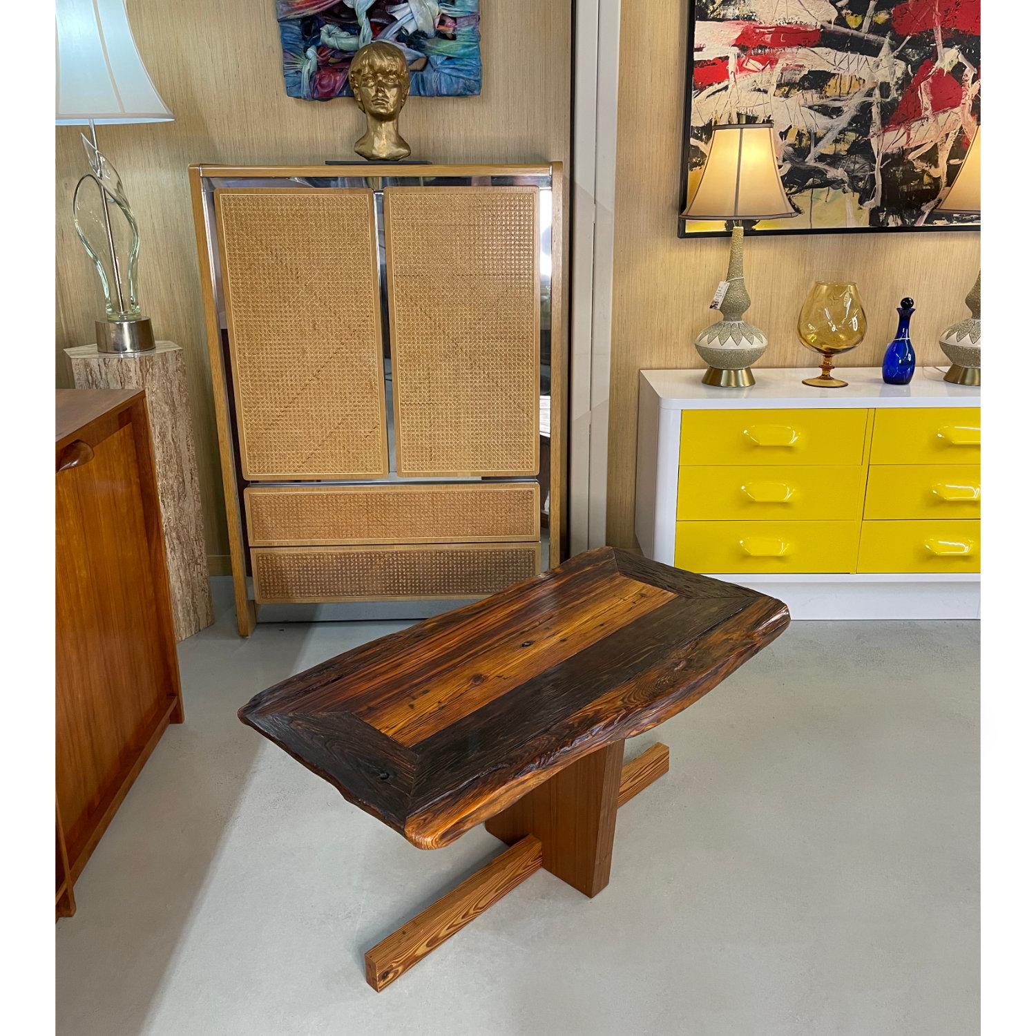Nakashima Style Custom Made Heart of Pine Live Edge Rustic Coffee Table In Excellent Condition For Sale In Chattanooga, TN