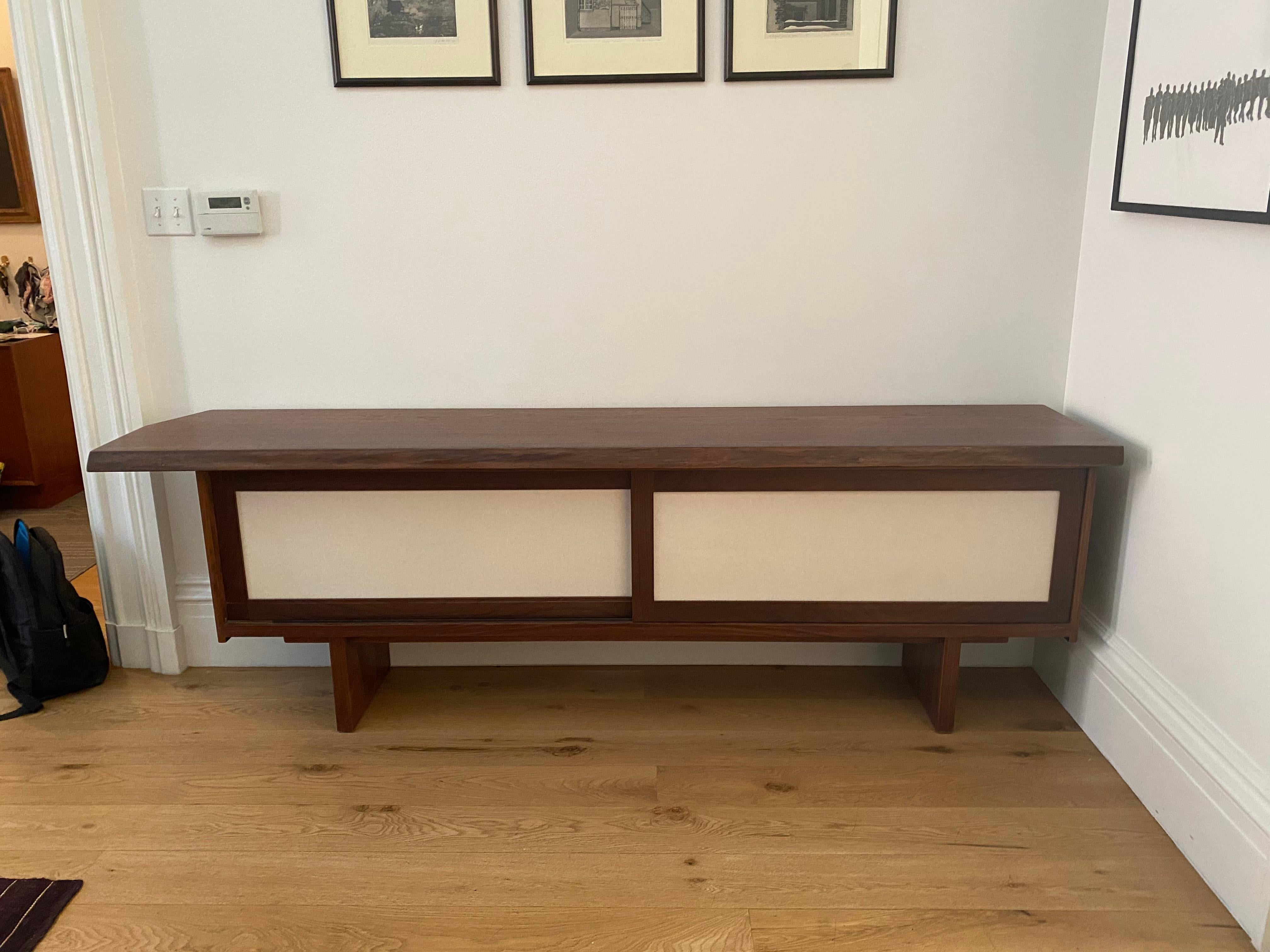 Mid-Century Modern Nakashima Style Free Edge Sliding Door Cabinet