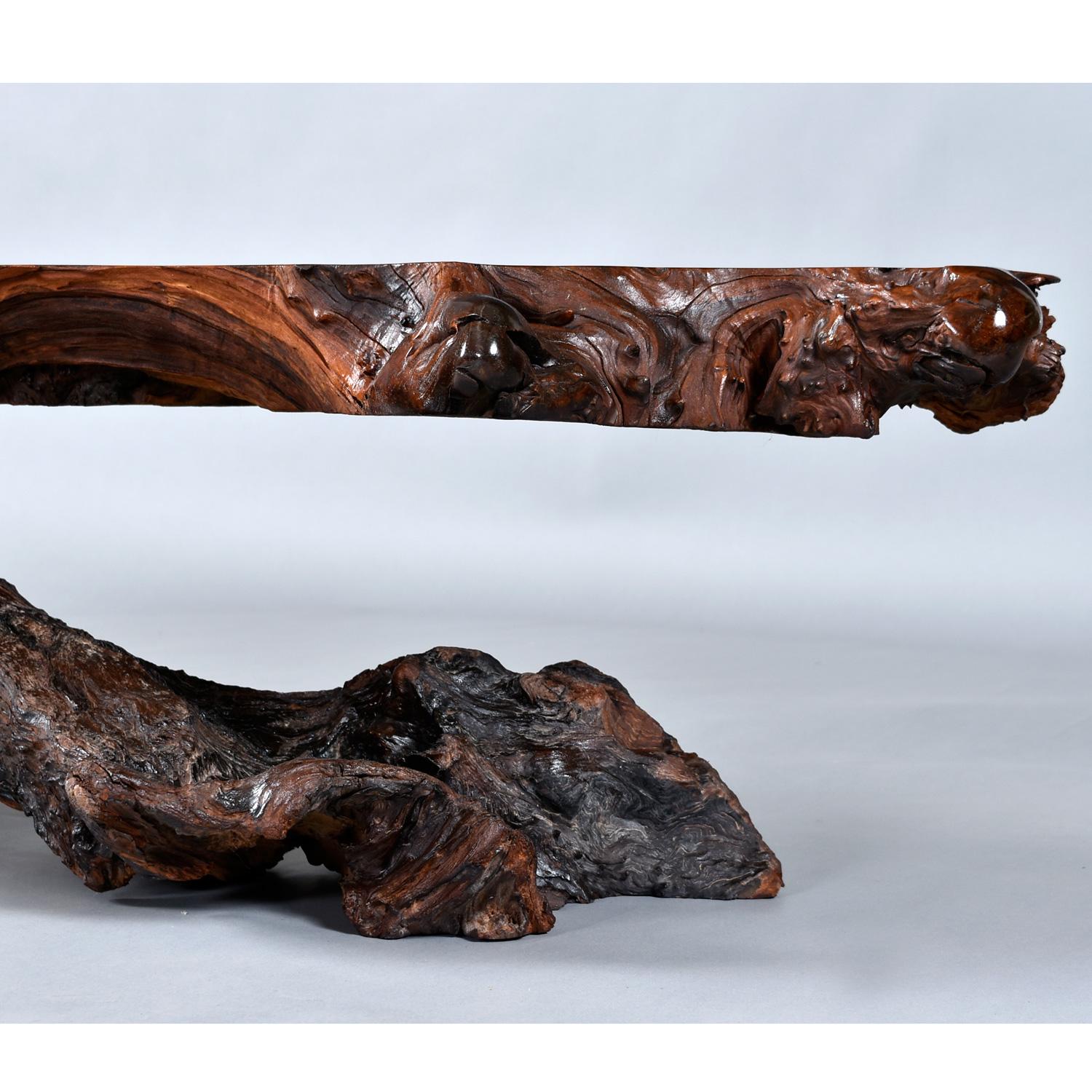 Nakashima Style Live Edge Redwood Burl Root Stump Slab Coffee Table For Sale 9