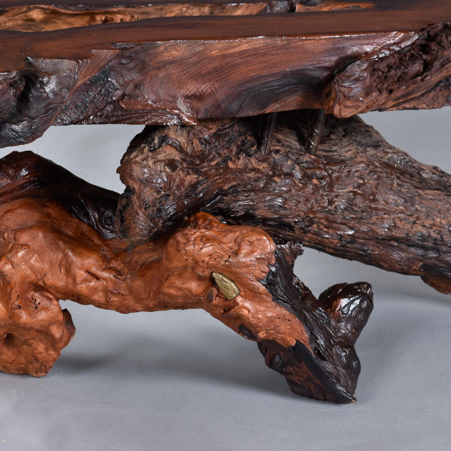Nakashima Style Live Edge Redwood Burl Root Stump Slab Coffee Table For Sale 11