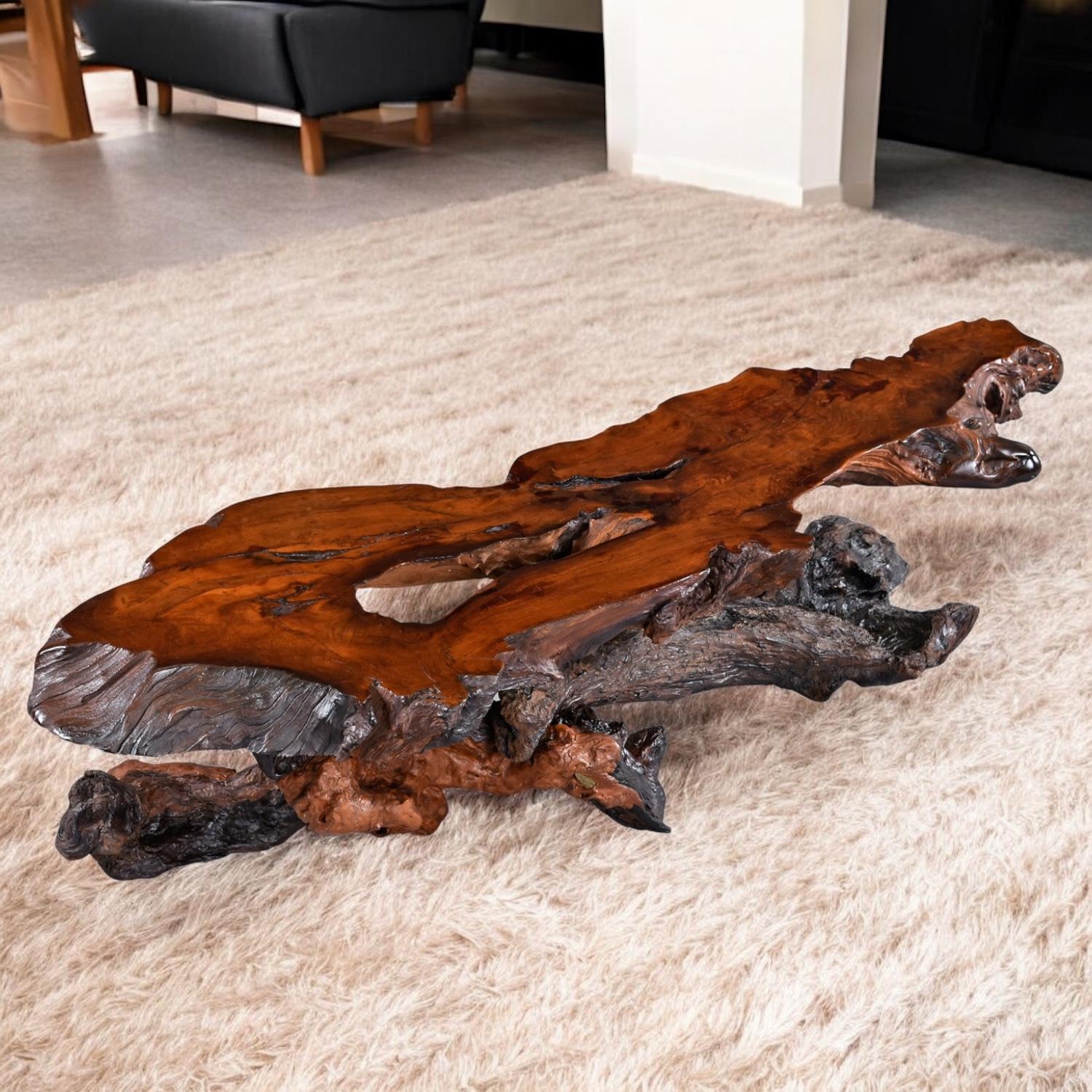 Nakashima Style Live Edge Redwood Burl Root Stump Slab Coffee Table For Sale 1